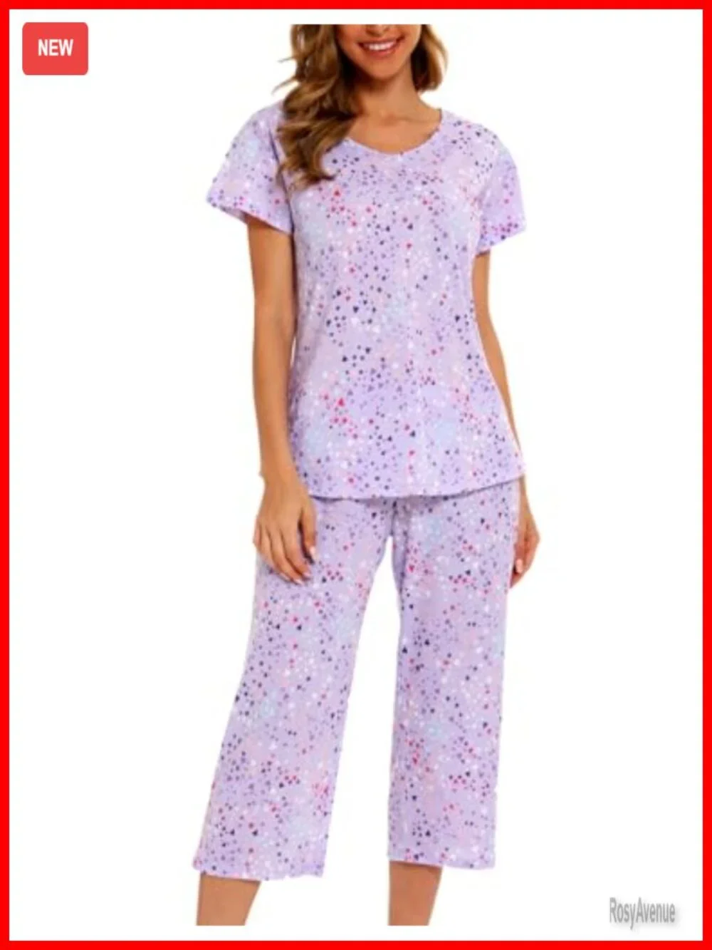 Cotton Blend Women's Pajama Set with Capri Pants Short Sleeve Top